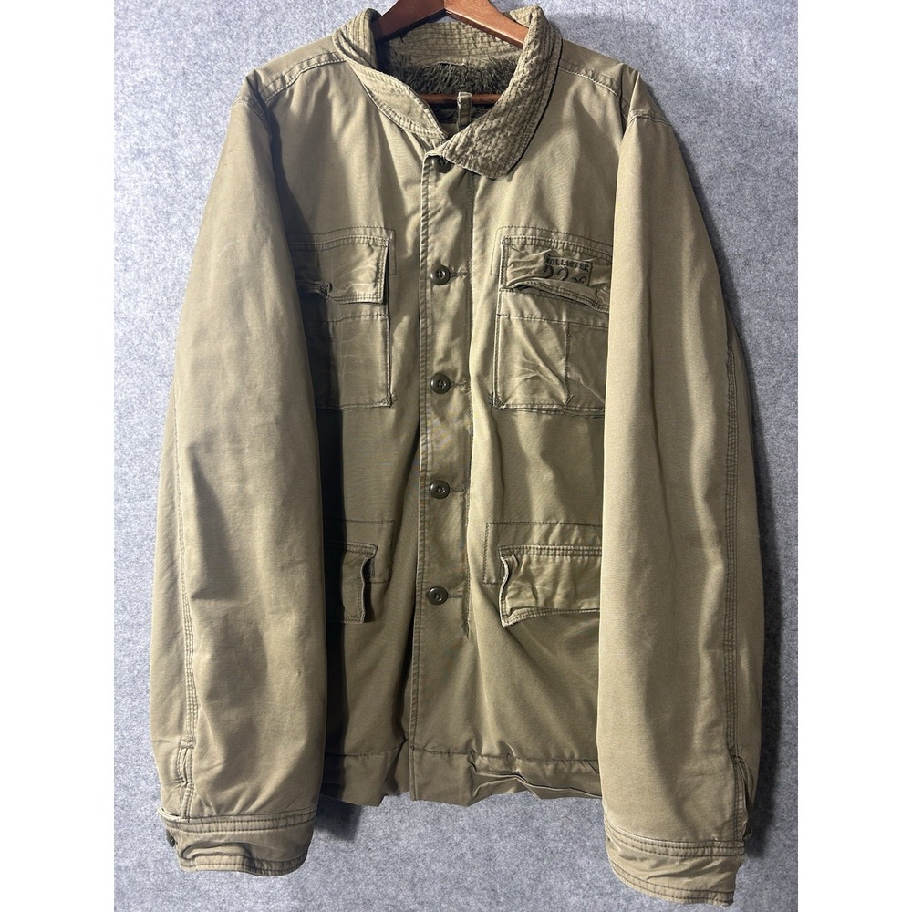 Hollister Carpinteria Jacket XL Olive Green Sherpa Lined Military Utility Coat